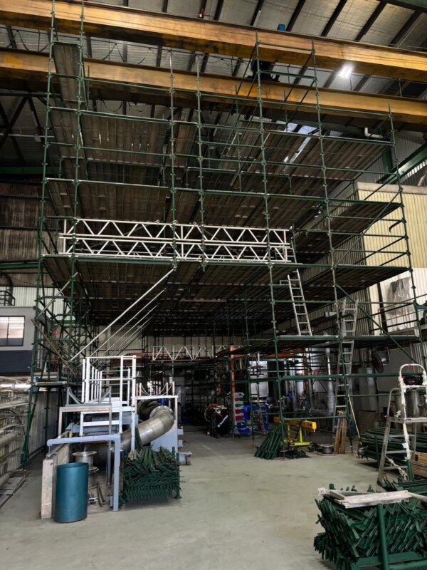 Moorebank Cantilevered Scaffold — Factory Roof Access — Industrial facility · Interior roof-level access