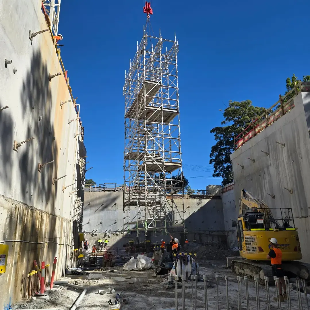 Crane-lift aluminium stair tower at Mortlake, NSW