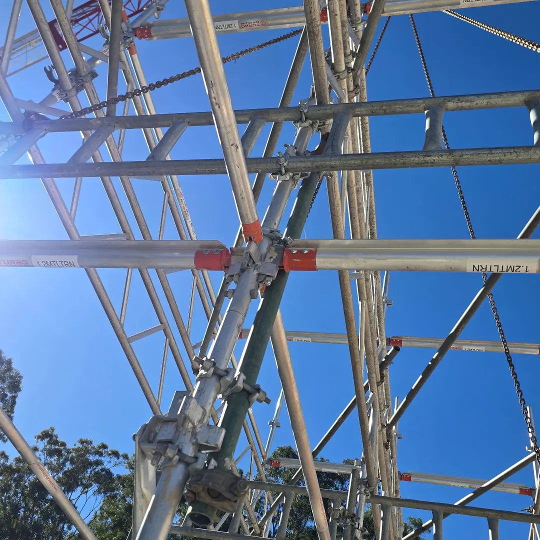 Mortlake, NSW — "Engineered For Efficiency. Built For Productivity." · Crane-lift aluminium stair tower