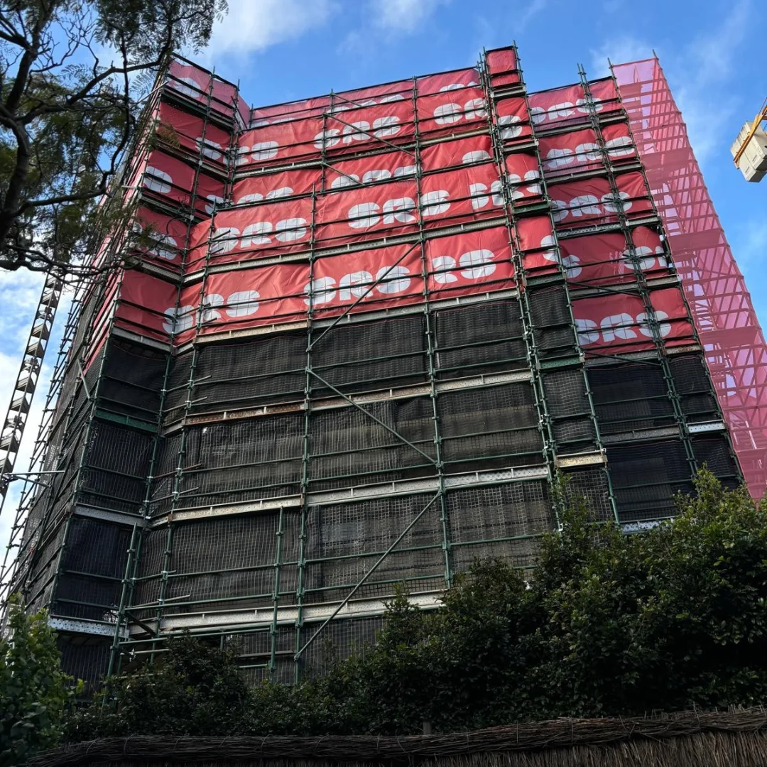 Scaffolding and safety protection systems installed on a construction site